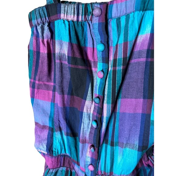 Confess Womens Medium Plaid Cotton Romper With Adjustable Straps & Button Closur - Picture 5 of 8